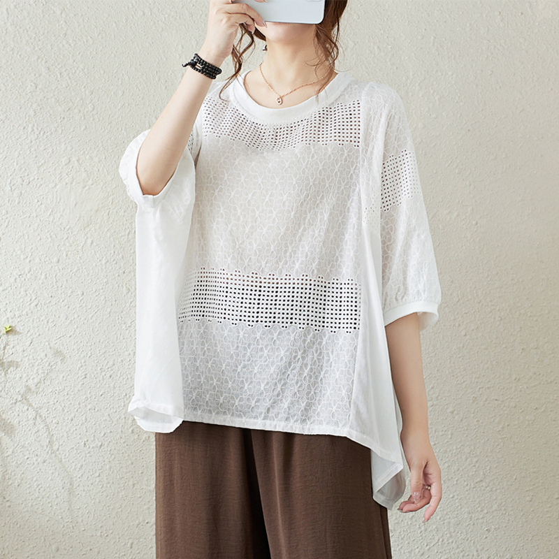 Embroidered slim shirt simple hollow tops