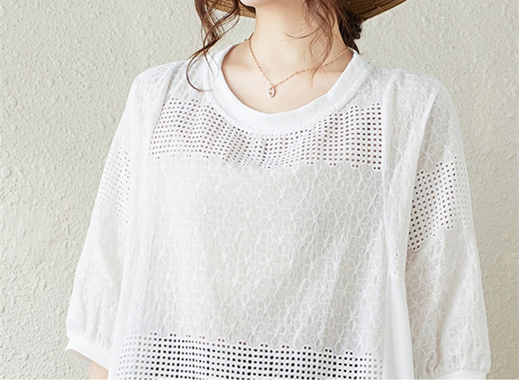 Embroidered slim shirt simple hollow tops