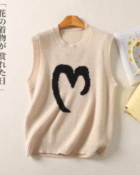 Knitted simple basis tops art heart mixed colors waistcoat