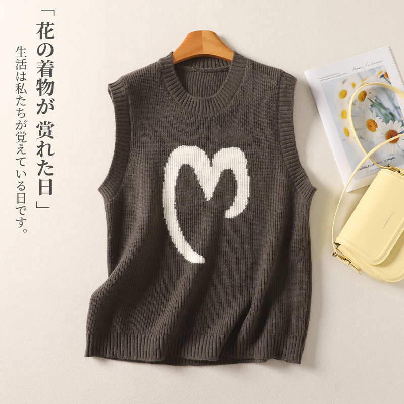 Knitted simple basis tops art heart mixed colors waistcoat