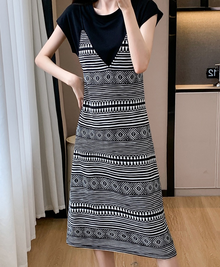 Large yard Pseudo-two long dress summer sling T-shirt