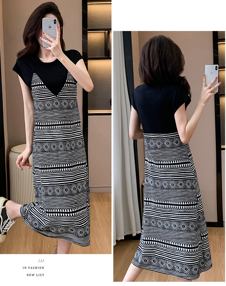 Large yard Pseudo-two long dress summer sling T-shirt