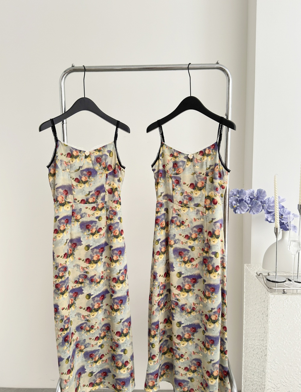 Retro sling dress floral long dress for women