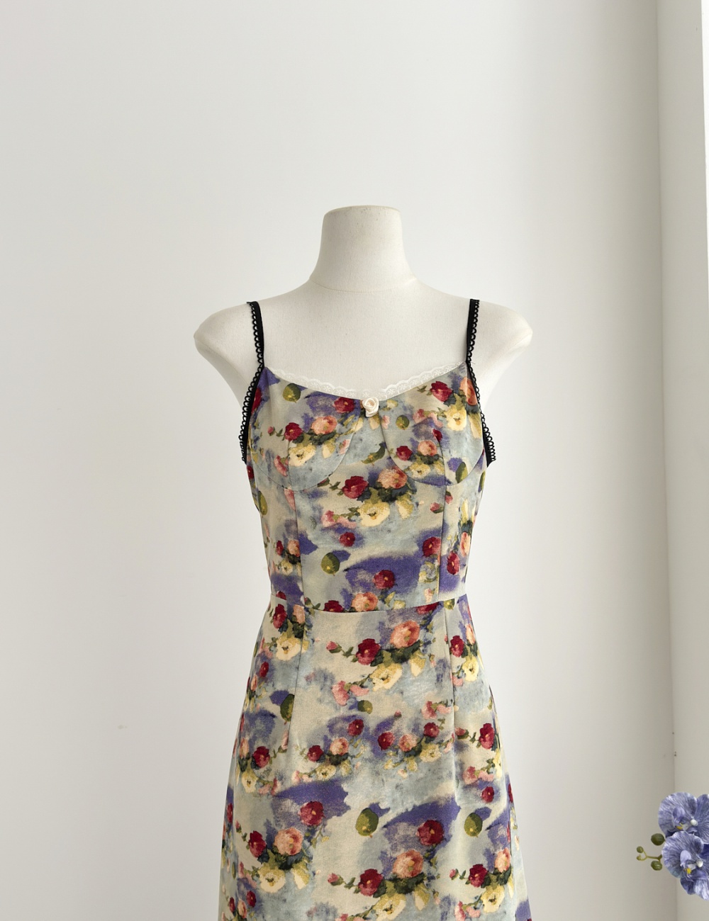 Retro sling dress floral long dress for women