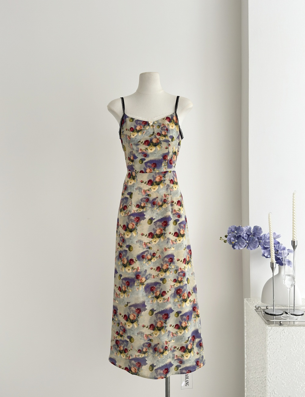 Retro sling dress floral long dress for women