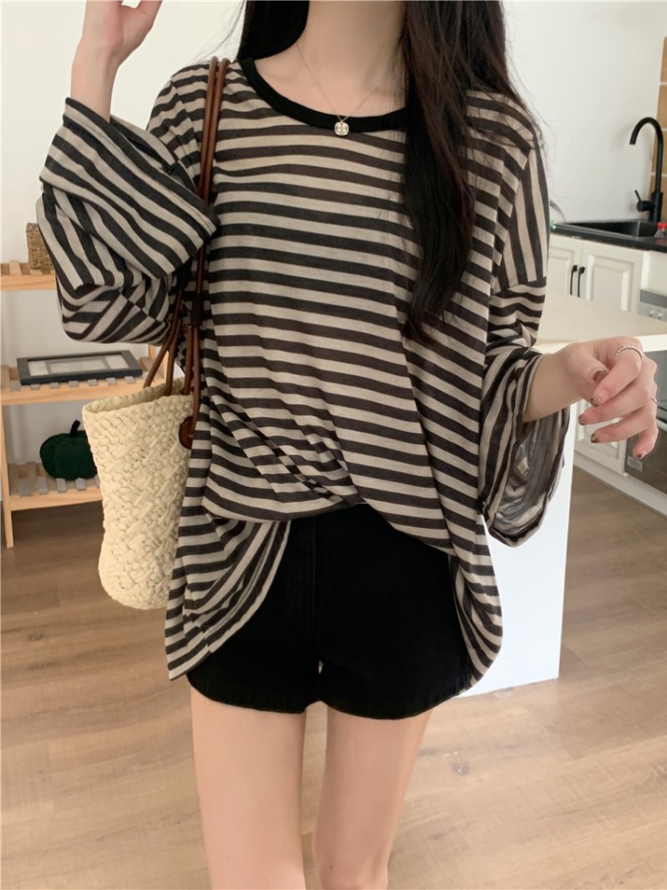 Stripe lazy long sleeve T-shirt loose summer speaker tops