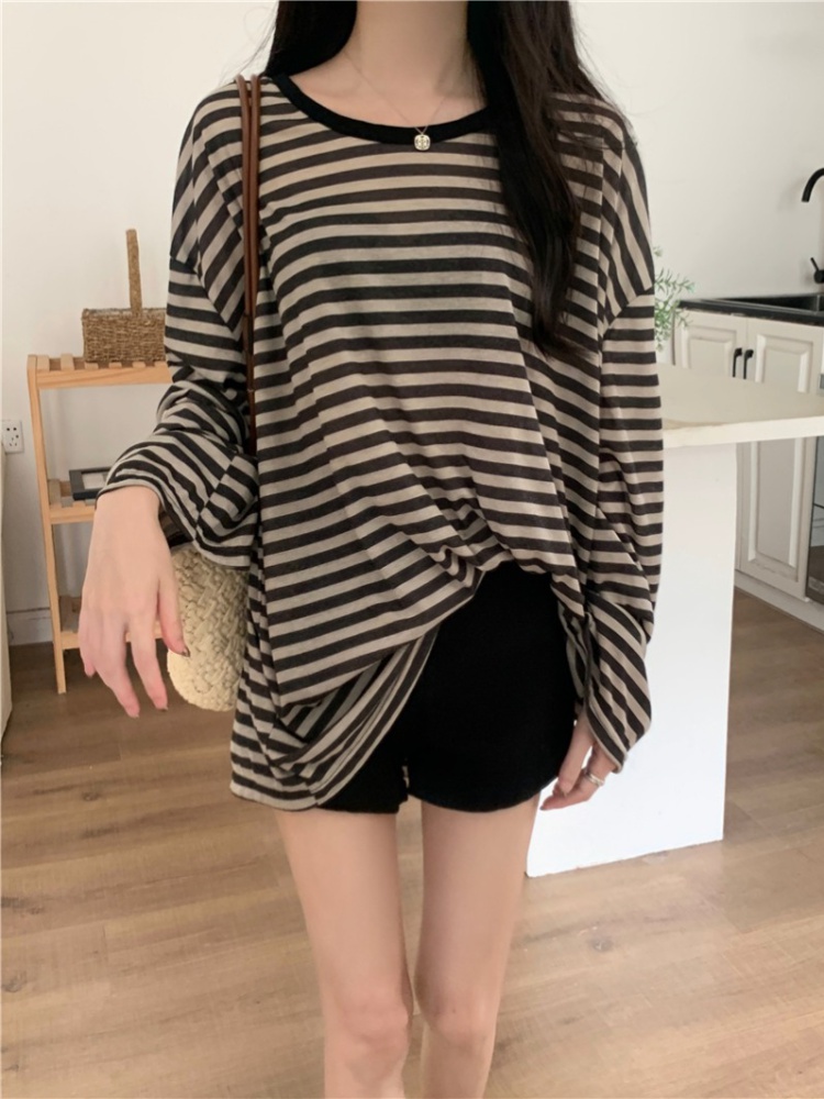 Stripe lazy long sleeve T-shirt loose summer speaker tops