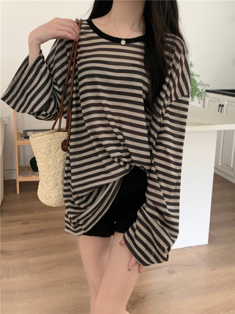 Stripe lazy long sleeve T-shirt loose summer speaker tops