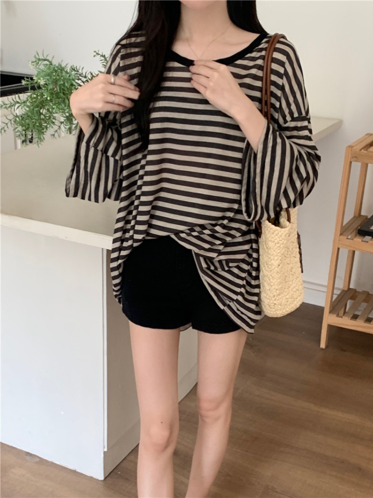 Stripe lazy long sleeve T-shirt loose summer speaker tops