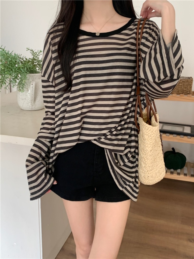 Stripe lazy long sleeve T-shirt loose summer speaker tops