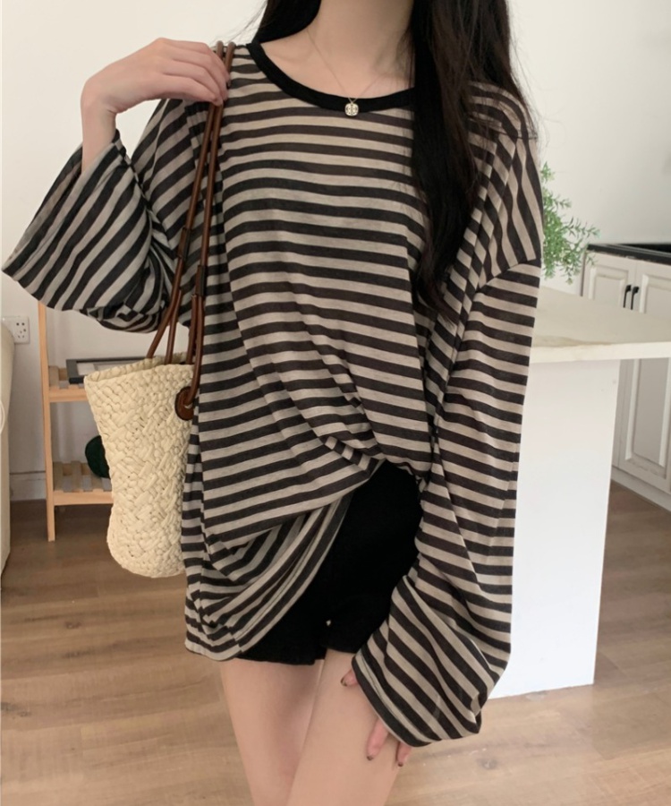 Stripe lazy long sleeve T-shirt loose summer speaker tops