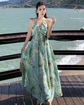 Sling floral jumpsuit spring and summer vacation long dress