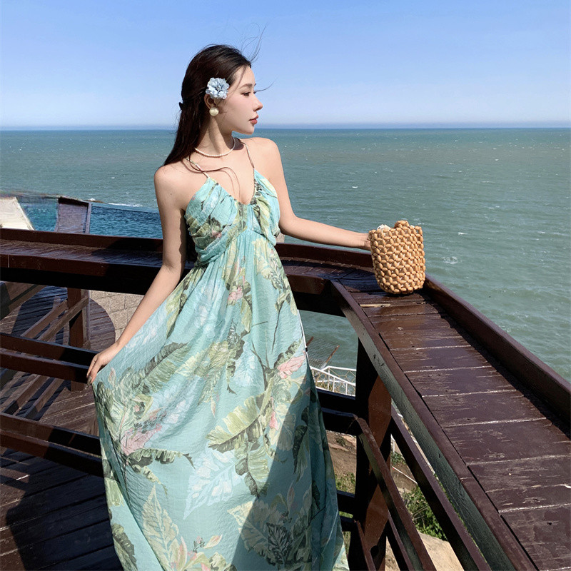 Sling floral jumpsuit spring and summer vacation long dress