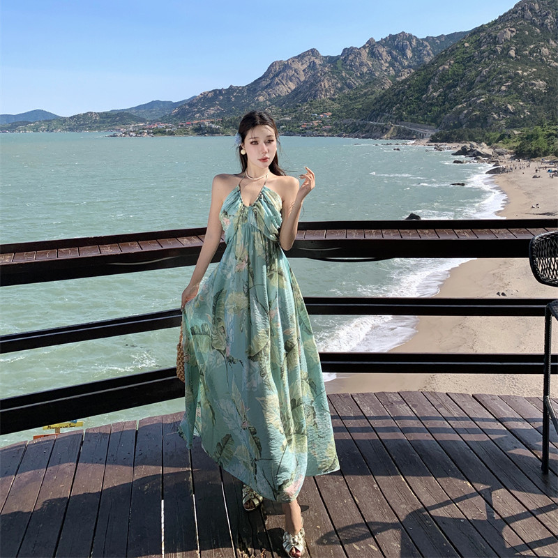 Sling floral jumpsuit spring and summer vacation long dress