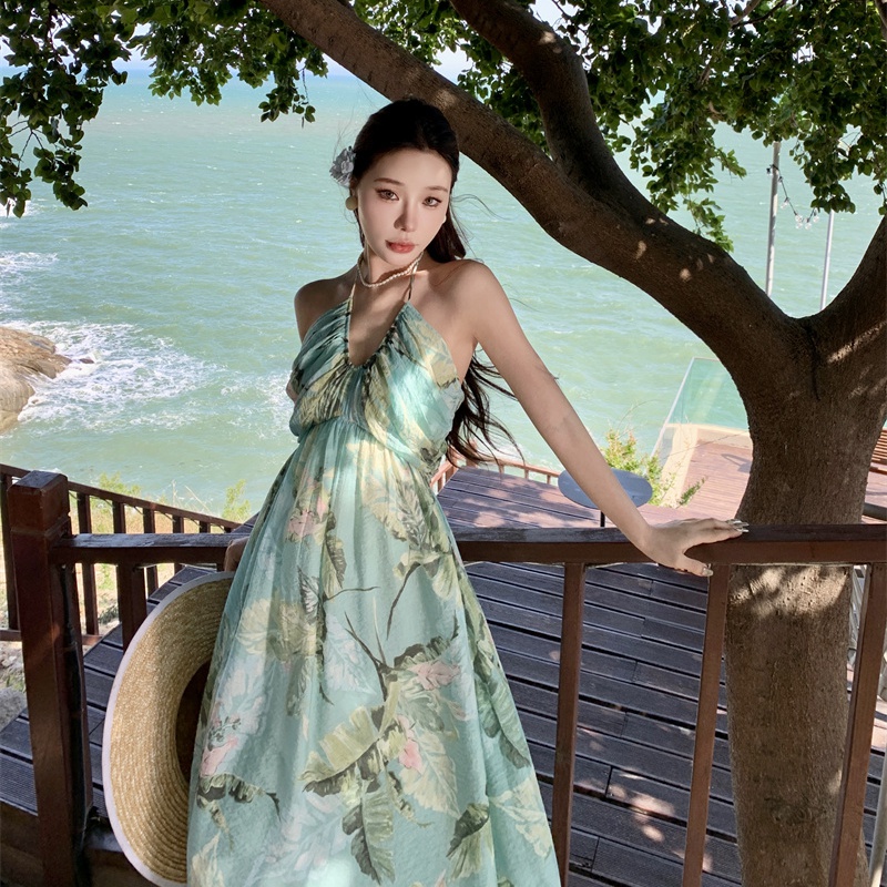 Sling floral jumpsuit spring and summer vacation long dress