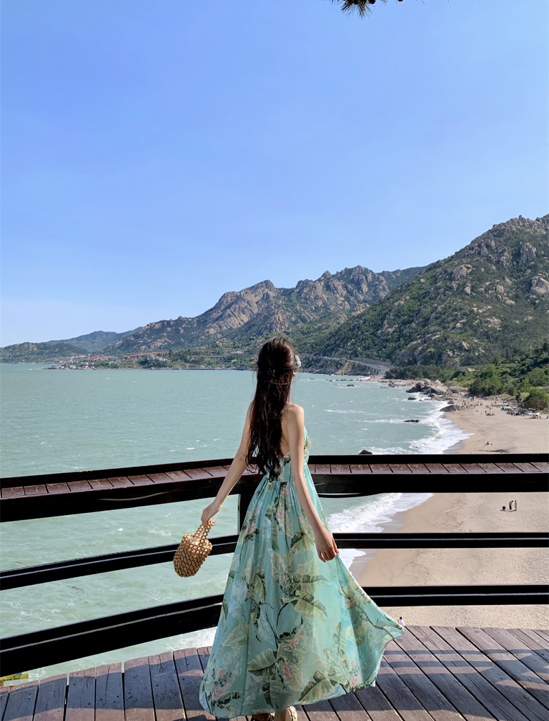 Sling floral jumpsuit spring and summer vacation long dress