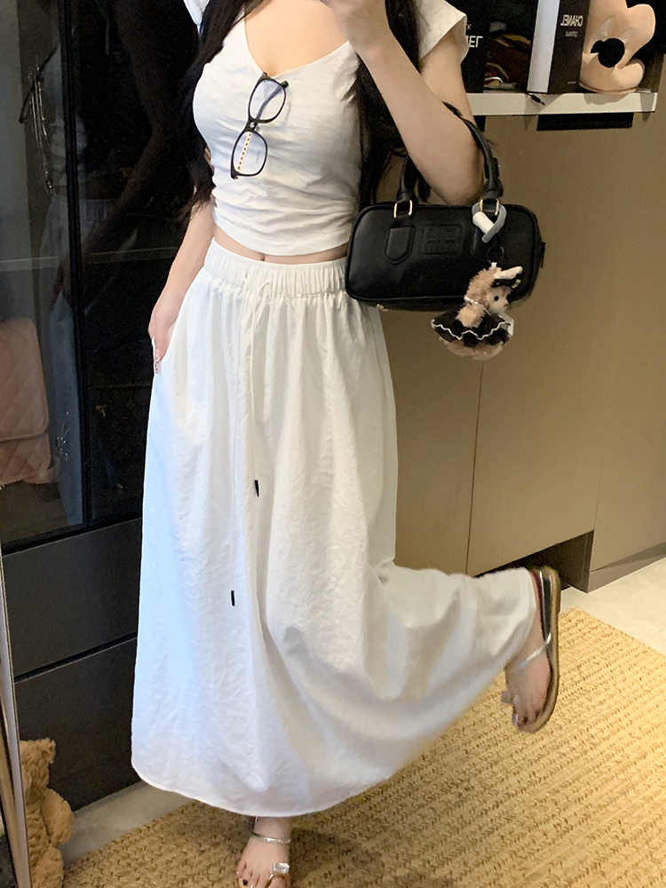 Drawstring Korean style elastic waist skirt for women