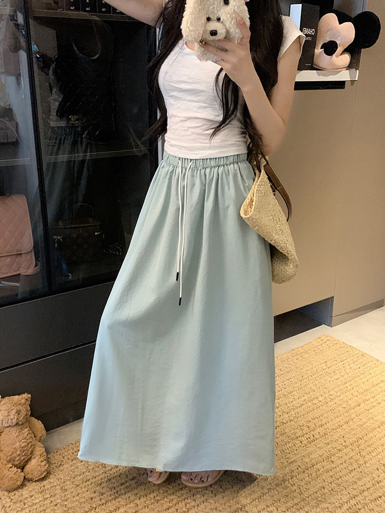 Drawstring Korean style elastic waist skirt for women