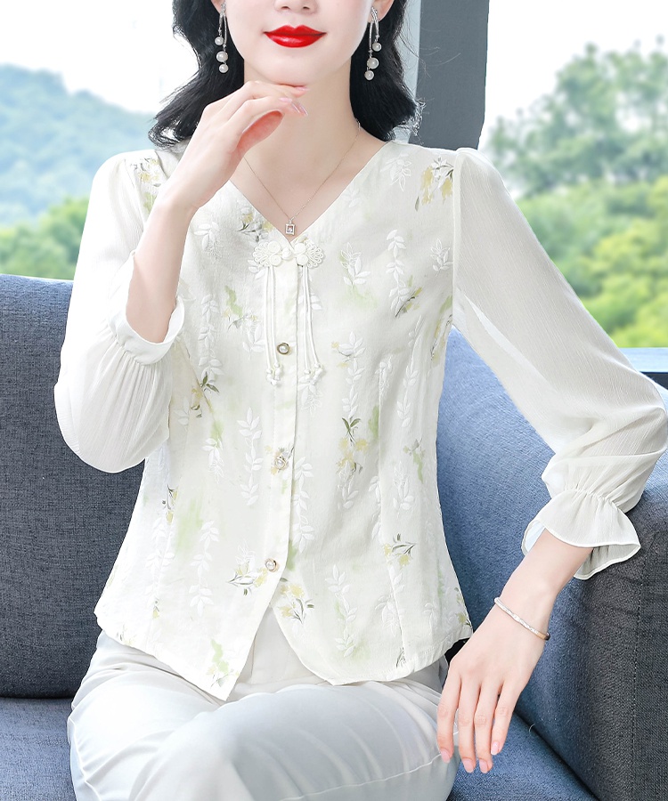 Short Chinese style small shirt short sleeve floral tops for women