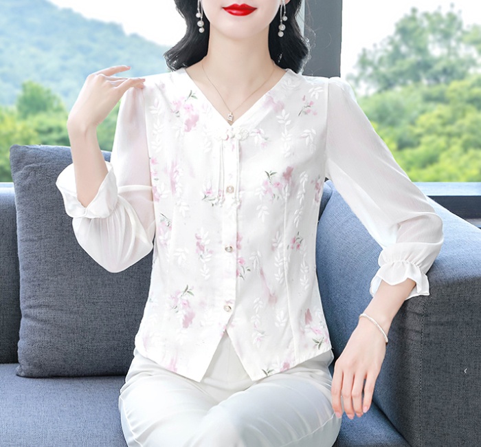 Short Chinese style small shirt short sleeve floral tops for women