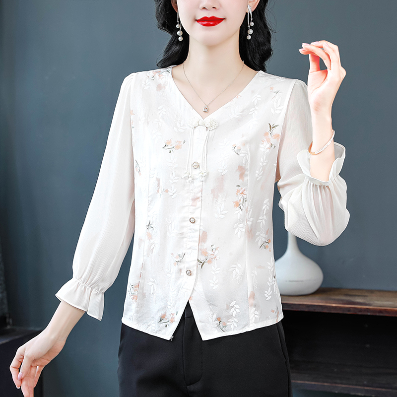 Short Chinese style small shirt short sleeve floral tops for women