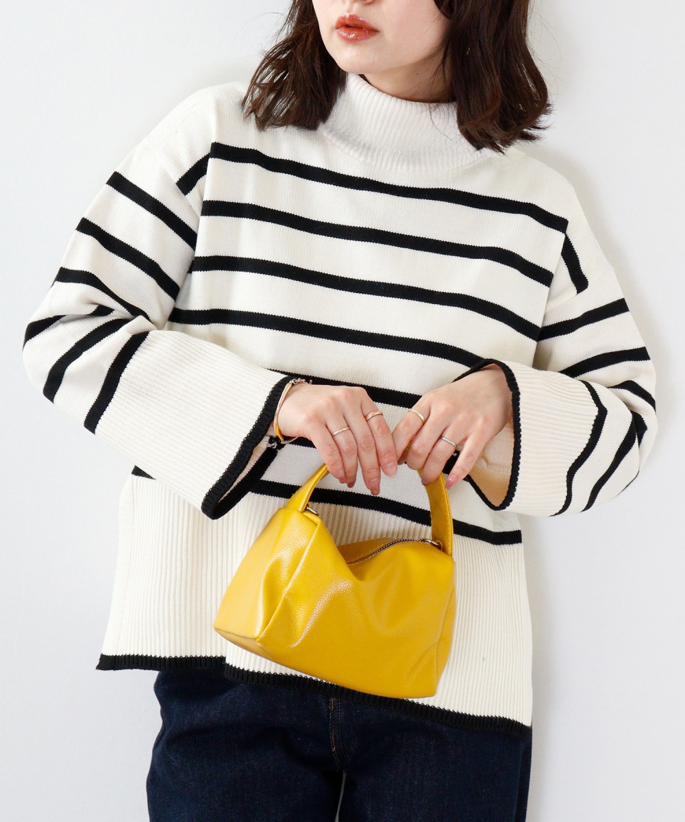 Thick stripe tops half high collar sweater