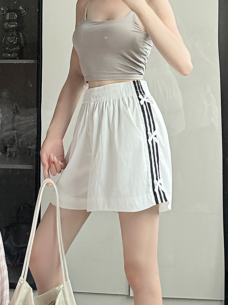 Stripe shorts sports wide leg pants for women