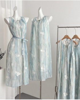 Summer floral dress blue temperament long dress for women
