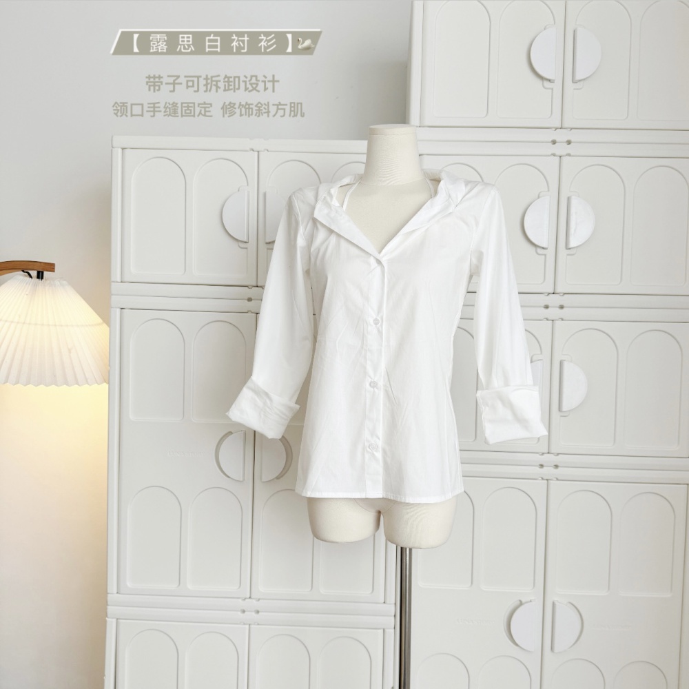 Short white summer long sleeve shirt for women