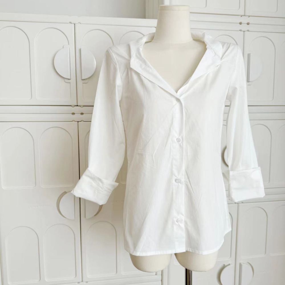 Short white summer long sleeve shirt for women