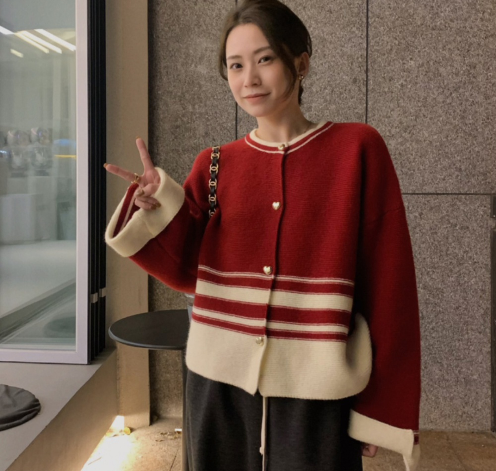 Single-breasted Korean style sweater loose coat