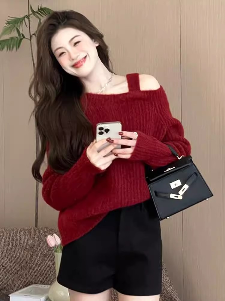 Bottoming autumn and winter sweater red fashion tops