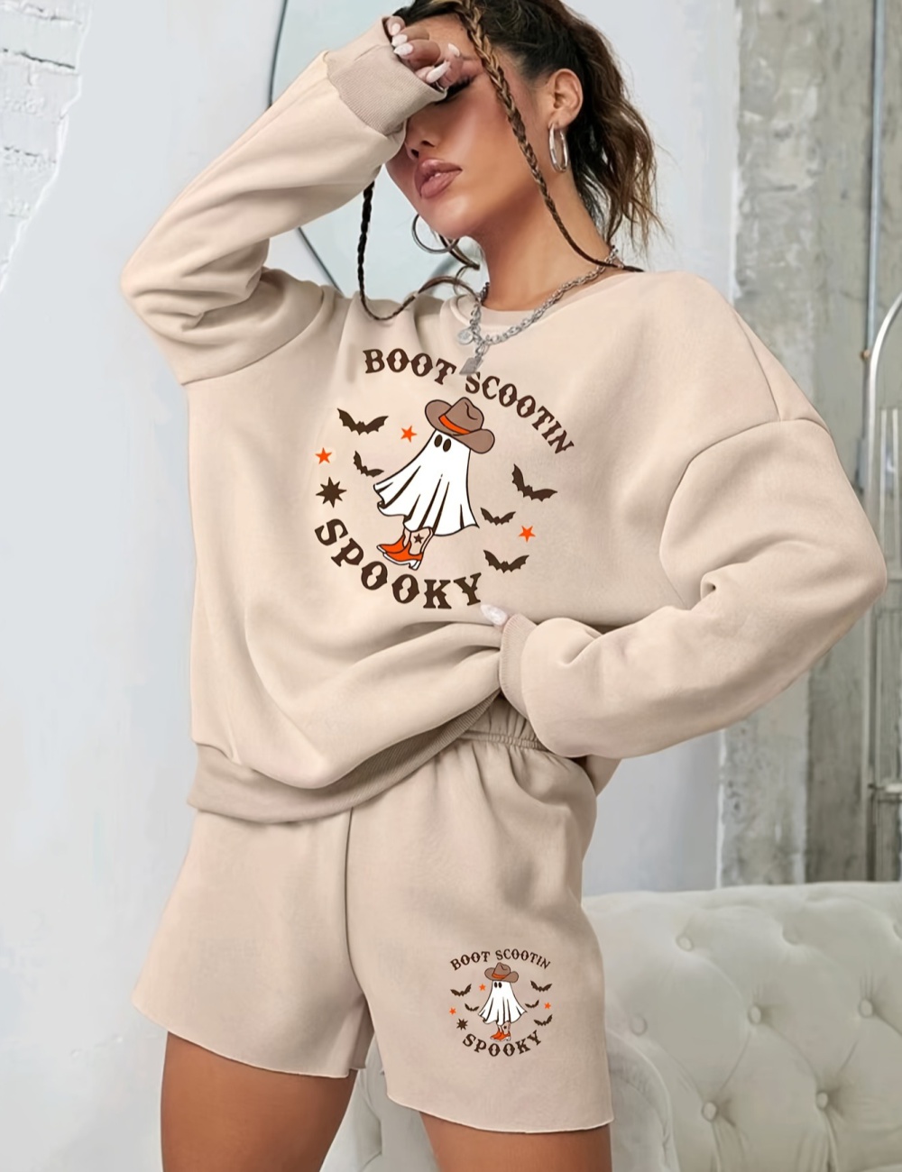 Printing Casual hoodie spring and autumn tops a set