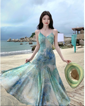 Vacation  long dress mermaid painting dress for women