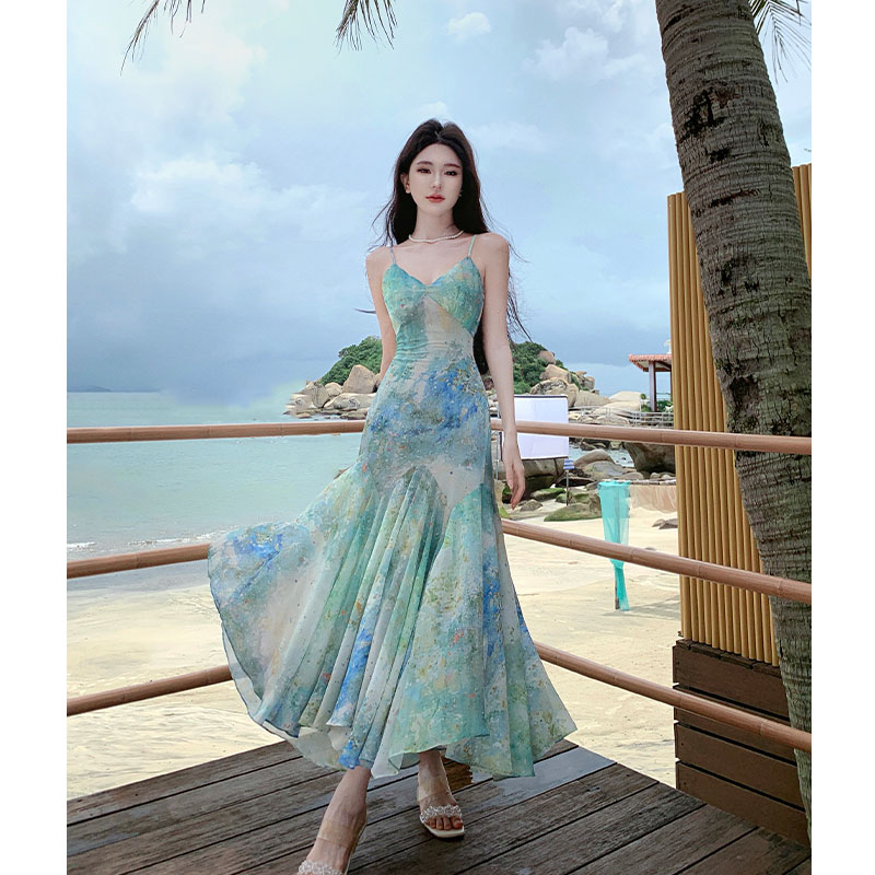 Vacation  long dress mermaid painting dress for women