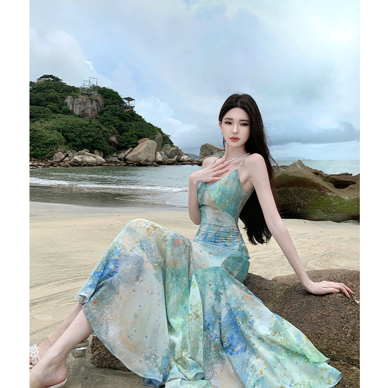 Vacation  long dress mermaid painting dress for women