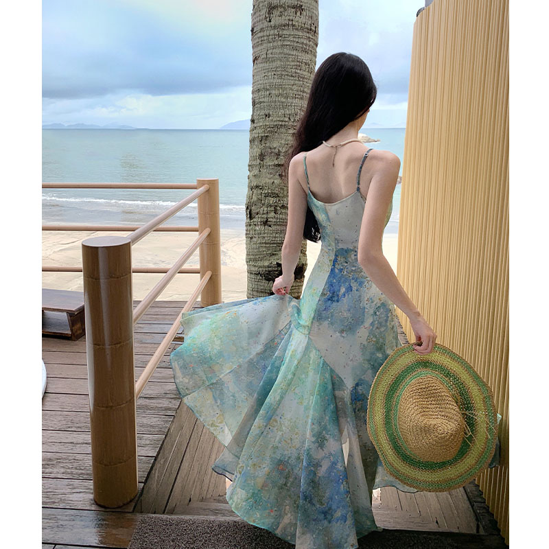 Vacation  long dress mermaid painting dress for women