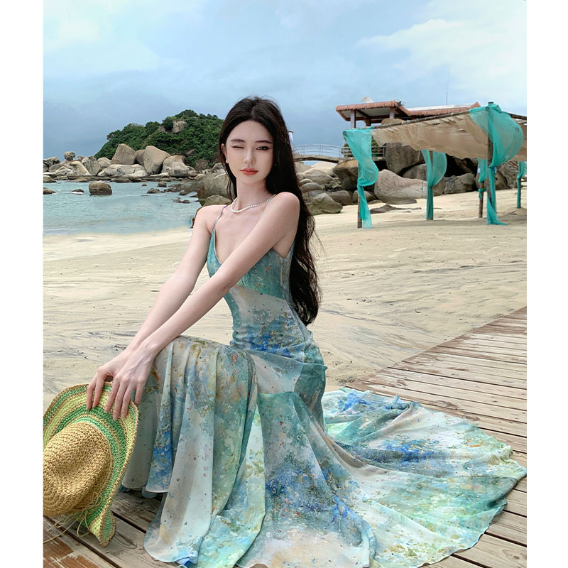 Vacation  long dress mermaid painting dress for women