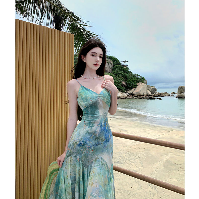 Vacation  long dress mermaid painting dress for women