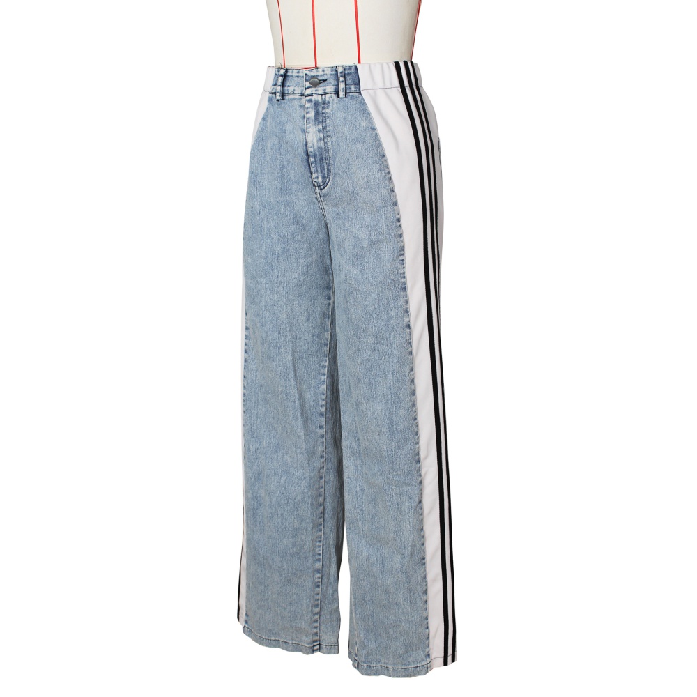 Elasticity stripe jeans wide leg long pants