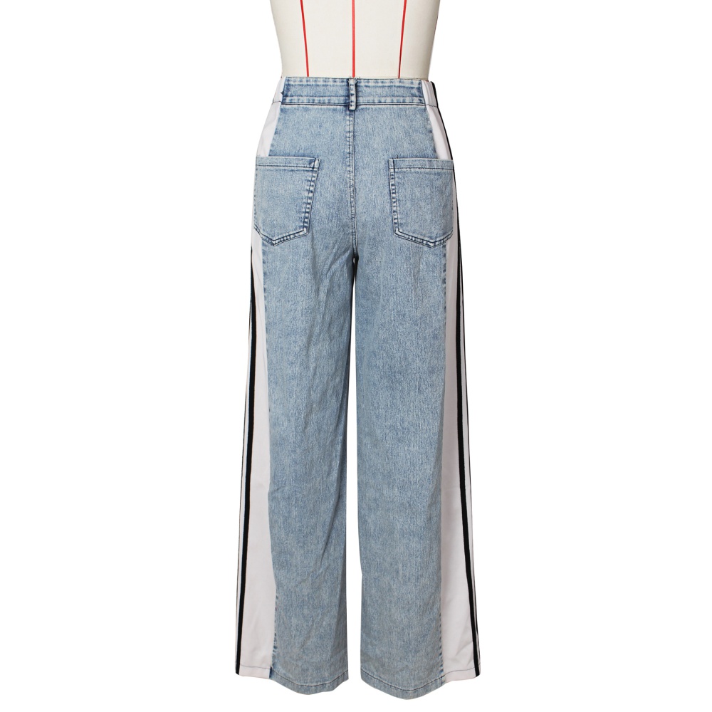 Elasticity stripe jeans wide leg long pants