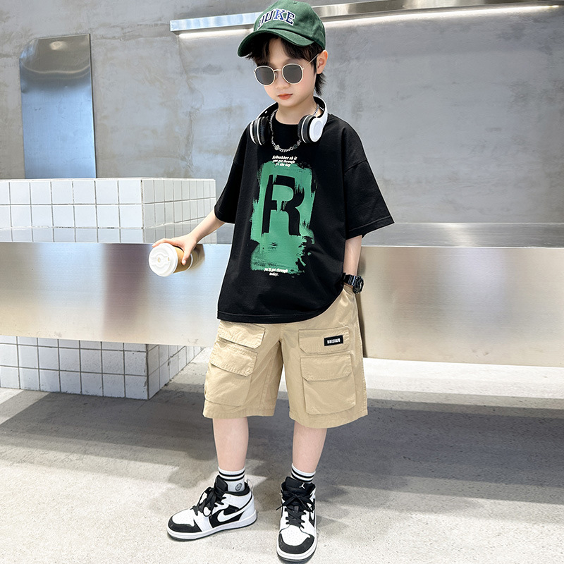 Summer child shorts handsome T-shirt 2pcs set