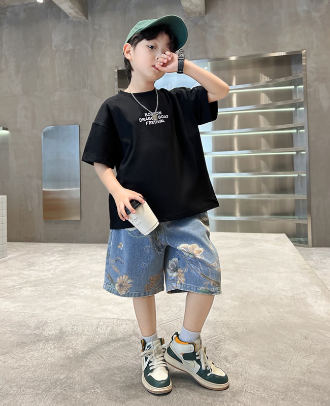 Child short sleeve summer Chinese style boy shorts a set