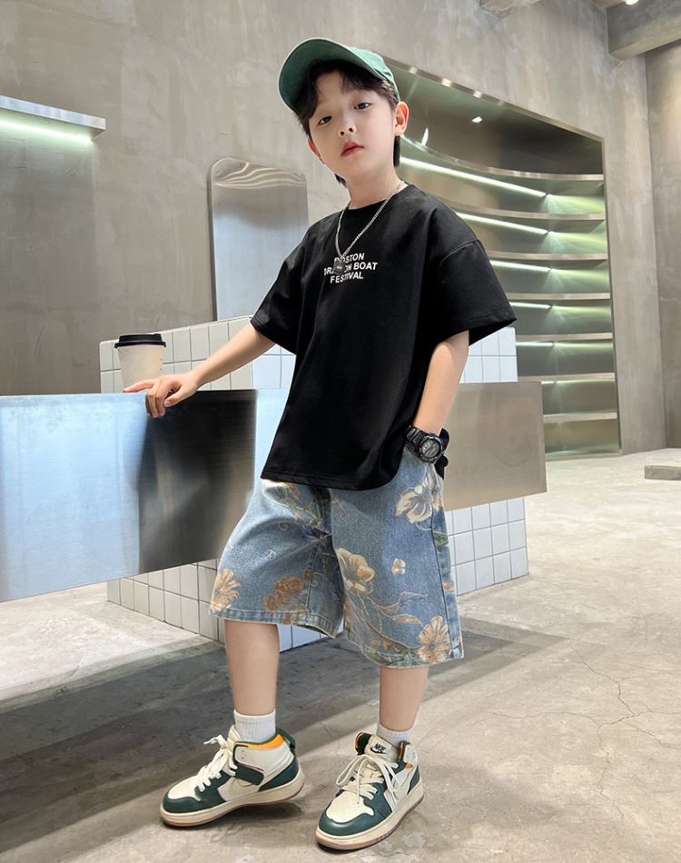 Child short sleeve summer Chinese style boy shorts a set