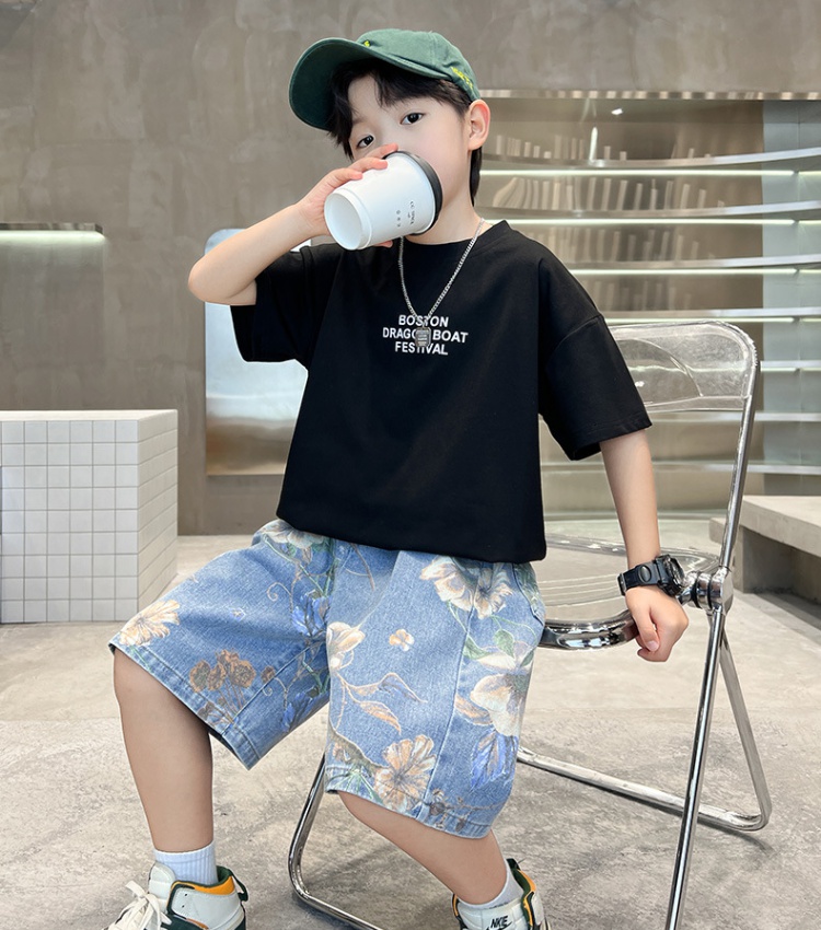 Child short sleeve summer Chinese style boy shorts a set