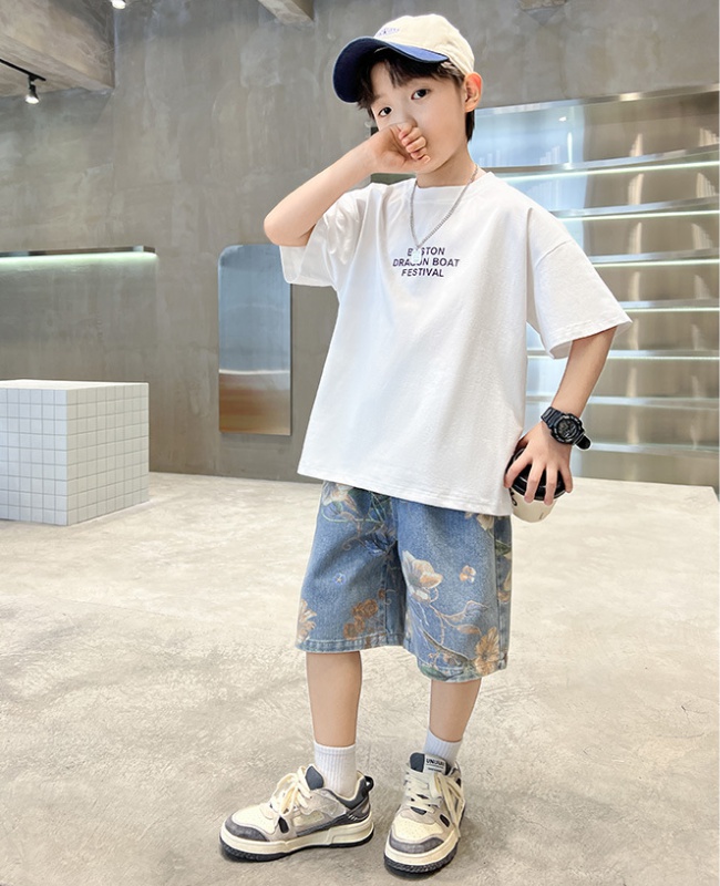 Child short sleeve summer Chinese style boy shorts a set