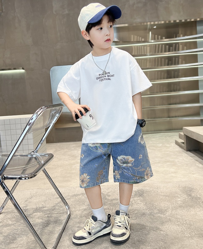 Child short sleeve summer Chinese style boy shorts a set