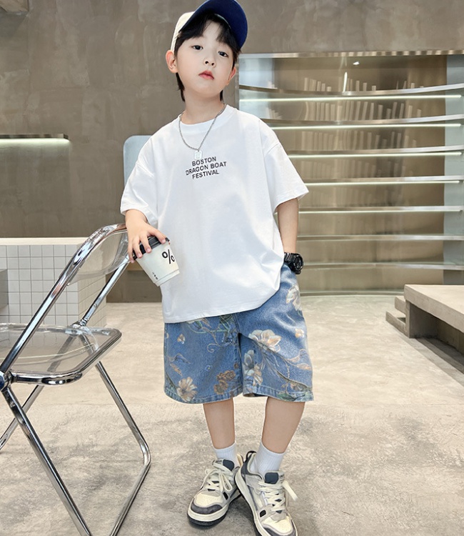 Child short sleeve summer Chinese style boy shorts a set