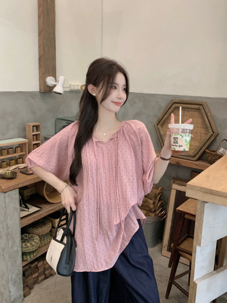 Thin polka dot chiffon shirt light Korean style shirt