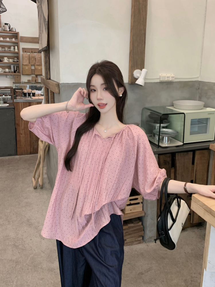 Thin polka dot chiffon shirt light Korean style shirt